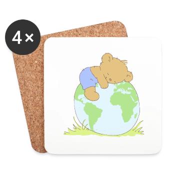 Cute Teddy Bear hugging world globe. - Untersetzer (4er-Set) - Weiß - Vorne