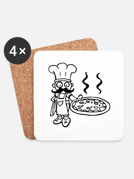 lustige zeichnung von koch pizza pizzeria - Untersetzer (4er-Set) - Weiß