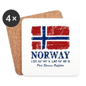 Norway Flag - Vintage Look - Dessous de verre (lot de 4) - blanc - Devant