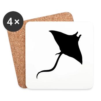 stingray swim diving silhouette outline - Coasters (set of 4) - white - Front