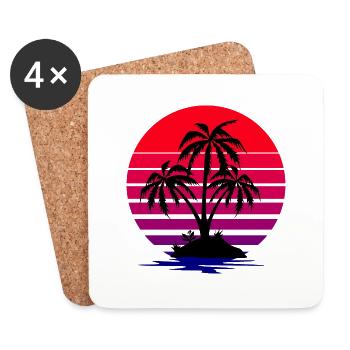 coucher de soleil palmiers mer île retro 80 - Dessous de verre (lot de 4) - blanc - Devant