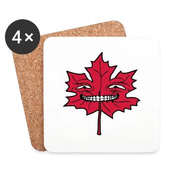 face maple leaf cool funny grin cheeky comic - Coasters (set of 4) - white - Front