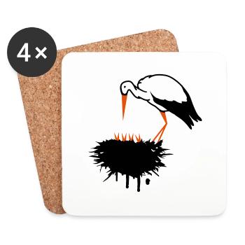 Storch und sein Nest mit Nachwuchs Graffiti - Untersetzer (4er-Set) - Weiß - Vorne