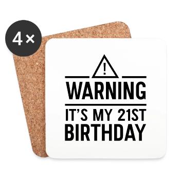 Warning It's My 21st Birthday - Coasters (set of 4) - white - Front