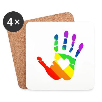 Lgbt Regenbogen Handabdruck mit Herz, Gay Pride - Untersetzer (4er-Set) - Weiß - Vorne