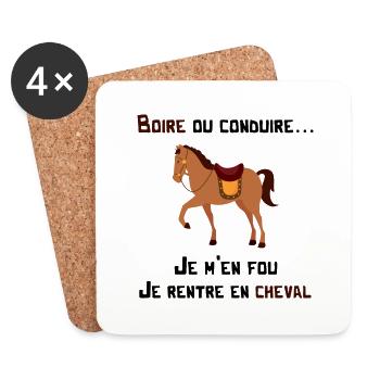 boire ou conduire je m'en fou je rentre en cheval - Dessous de verre (lot de 4) - blanc - Devant