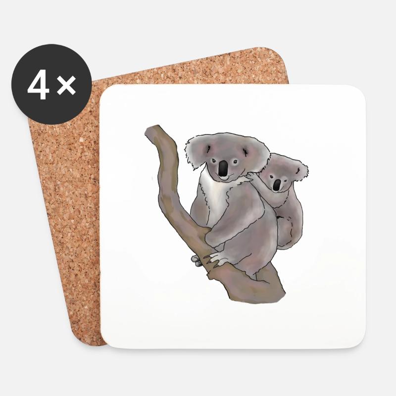 Koala, Mutter und Kind - Untersetzer (4er-Set) - Weiß