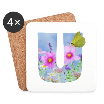 fleurs de printemps papillon u - Dessous de verre (lot de 4) - blanc - Devant