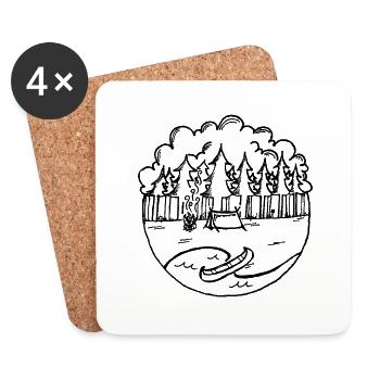 Forest, tent, canoe & campfire - Coasters (set of 4) - white - Front