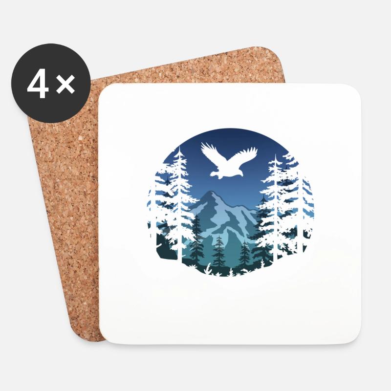 Adler und Berge (rund/blau) - Untersetzer (4er-Set) - Weiß