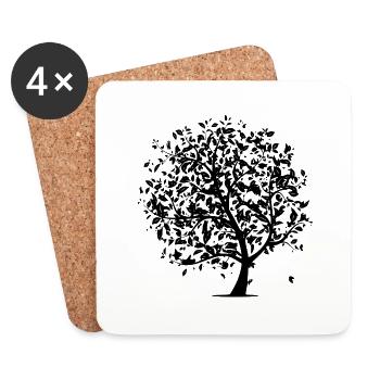 Arbre à feuilles caduques - Dessous de verre (lot de 4) - blanc - Devant
