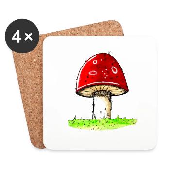 Pilz - Fliegenpilz Glückspilz Glück Glücksbringer - Untersetzer (4er-Set) - Weiß - Vorne
