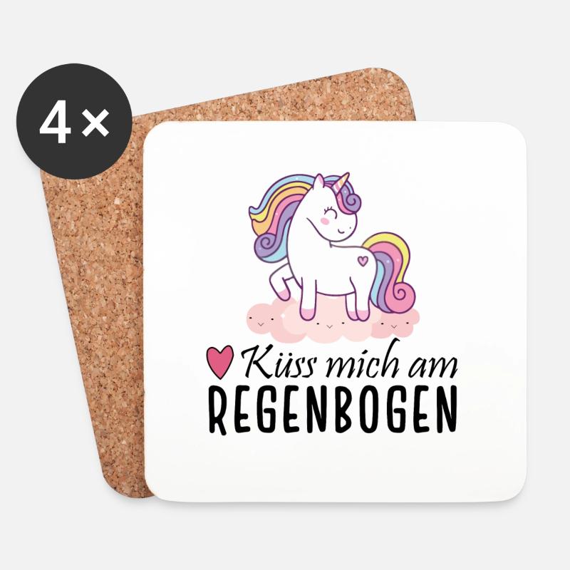 Einhorn - Küss mich am Regenbogen - Untersetzer (4er-Set) - Weiß