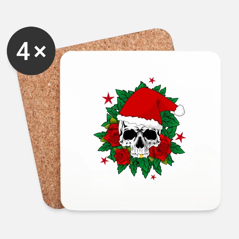 X mas Skull - Untersetzer (4er-Set) - Weiß