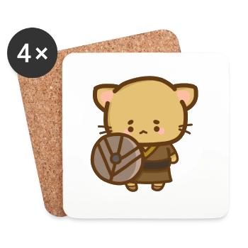 Viking cat with a shield - Coasters (set of 4) - white - Front