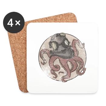 Octopus in diving helmet - Coasters (set of 4) - white - Front