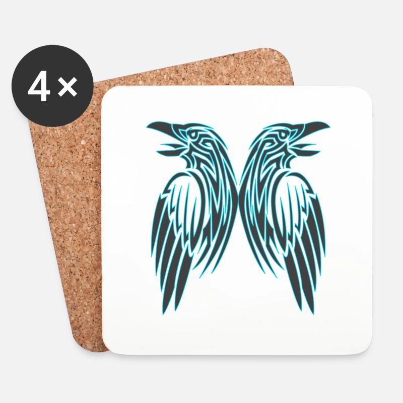 Hugin Munin gespiegelt - Untersetzer (4er-Set) - Weiß