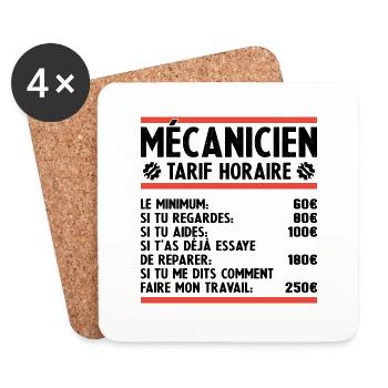 Mécanicien Tarif Horaire Humour Mechanic Cadeau - Dessous de verre (lot de 4) - blanc - Devant