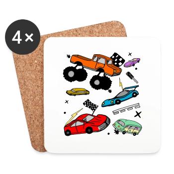 cars vehicles drawing - Coasters (set of 4) - white - Front
