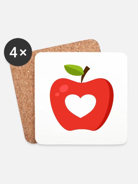 Roter Apfel mit Herz als Geschenkidee Motiv - Untersetzer (4er-Set) - Weiß