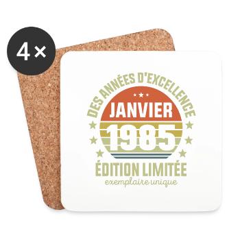Anniversaire Millésime Fabriqué en Janvier 1985 - Dessous de verre (lot de 4) - blanc - Devant