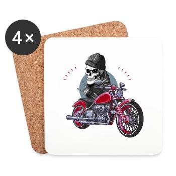 Skull, Rock n Roll and Motorcycle - Coasters (set of 4) - white - Front