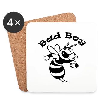 Saying "Bad Boy" with a cool comic bee - Coasters (set of 4) - white - Front