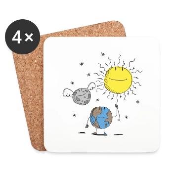 Soleil ballon planètes - Dessous de verre (lot de 4) - blanc - Devant