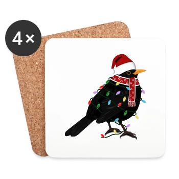Blackbird String Lights Christmas Bird Cap - Coasters (set of 4) - white - Front