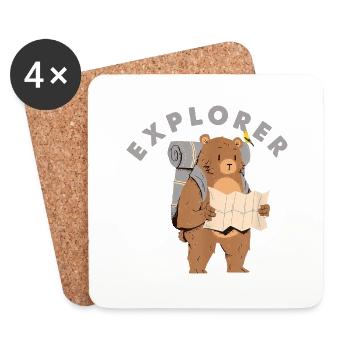 Explorer Backpacking Hiking Bear avec carte - Dessous de verre (lot de 4) - blanc - Devant
