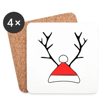 Weihnachtsmütze mit Geweih - Untersetzer (4er-Set) - Weiß - Vorne