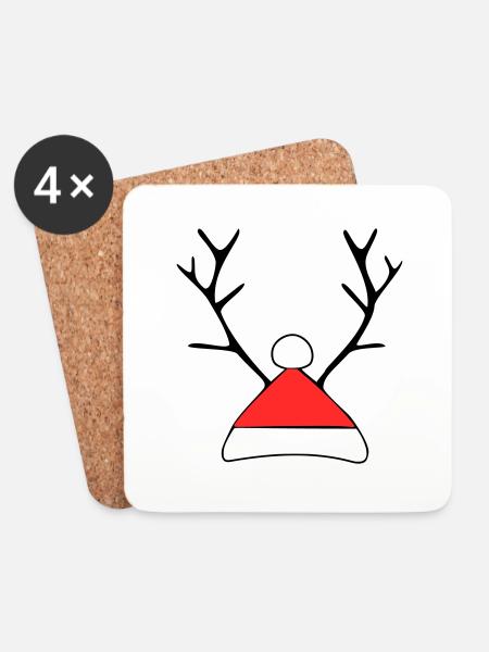 Christmas hat with antlers - Coasters (set of 4) - white