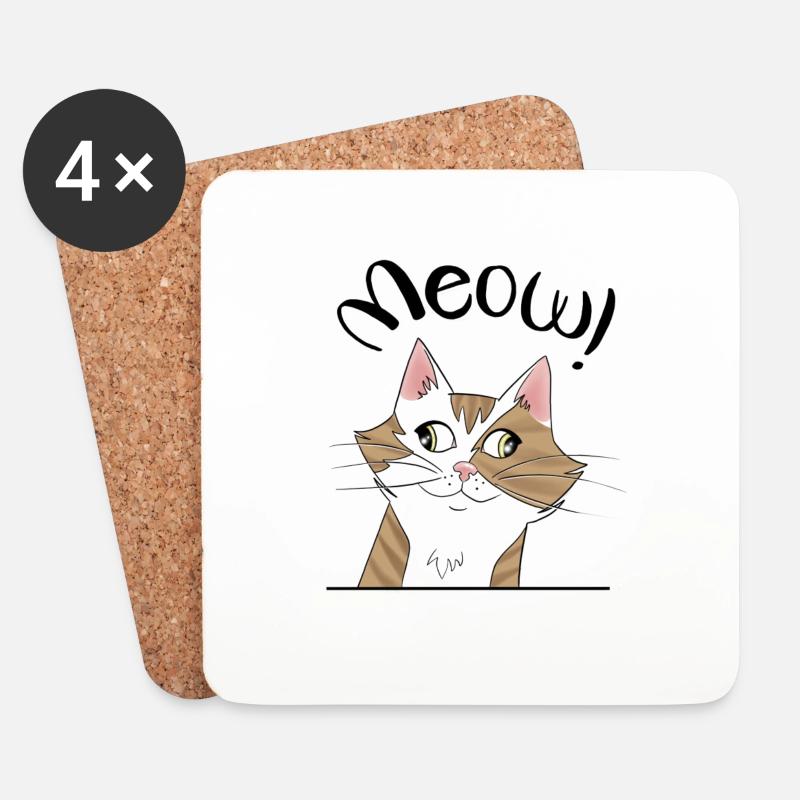 Katze - Untersetzer (4er-Set) - Weiß