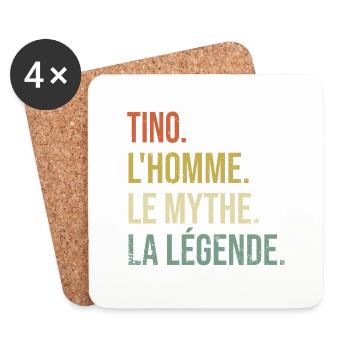 Tino L'homme Le Mythe La Légende Cadeau Humour - Dessous de verre (lot de 4) - blanc - Devant