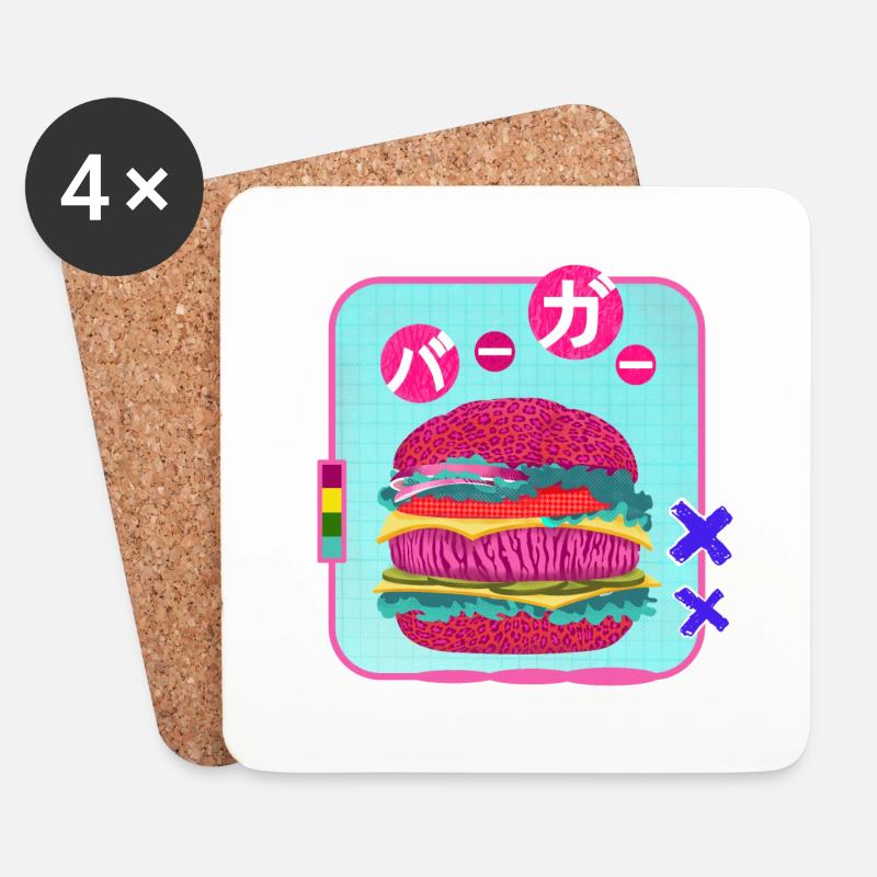 Burger im Retro Japan Stil - Untersetzer (4er-Set) - Weiß