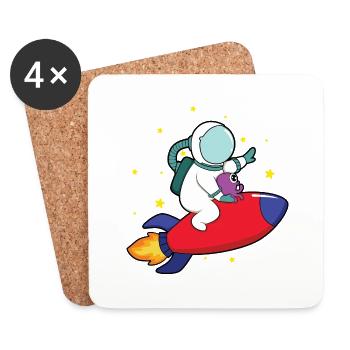Astronaute à bord d’une fusée - Dessous de verre (lot de 4) - blanc - Devant