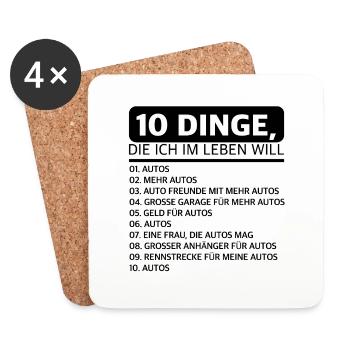 10 Dinge die ich im Leben will, Auto Garage rennen - Untersetzer (4er-Set) - Weiß - Vorne
