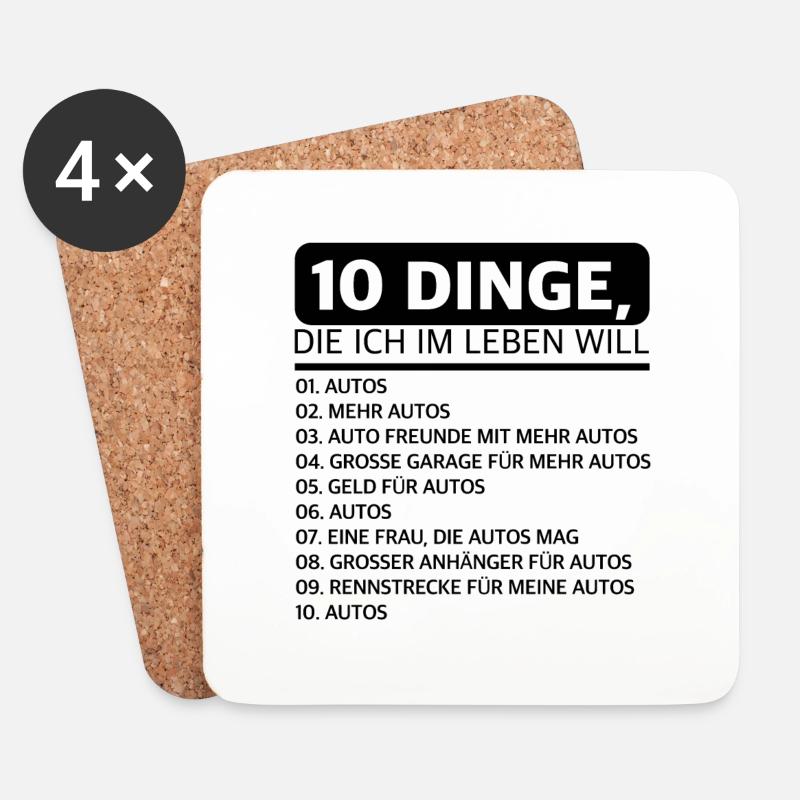 10 Dinge die ich im Leben will, Auto Garage rennen - Untersetzer (4er-Set) - Weiß