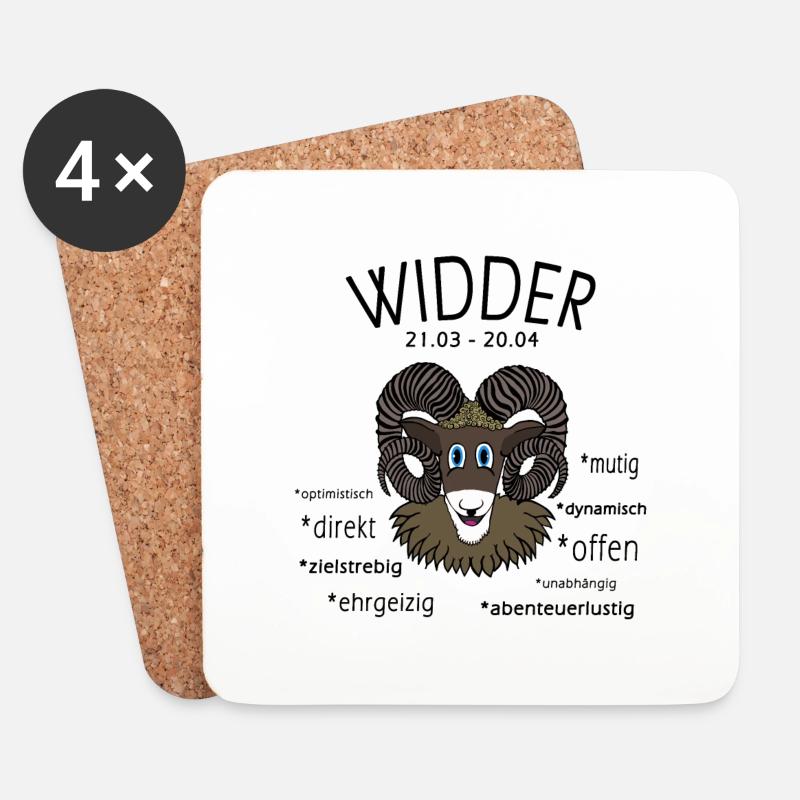 Sternzeichen Widder - Untersetzer (4er-Set) - Weiß