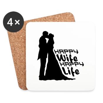Vie de mariage heureuse - Dessous de verre (lot de 4) - blanc - Devant