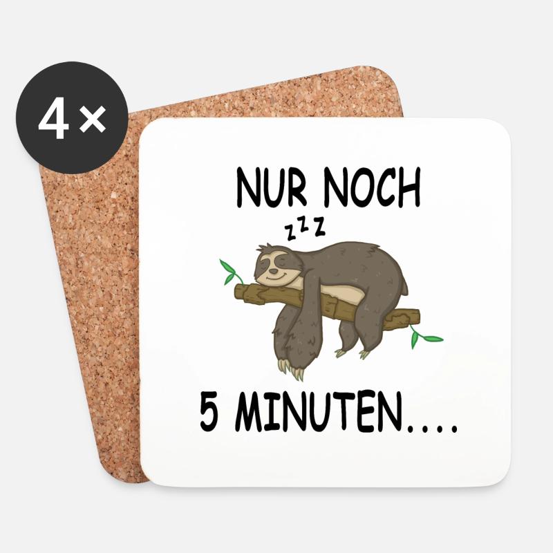 Faultier Schlafen Nur noch 5 Minuten - Untersetzer (4er-Set) - Weiß