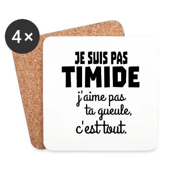 je suis pas timide - Dessous de verre (lot de 4) - blanc - Devant
