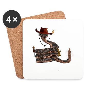 Schlange mit Cowboyhut, im Comicstil - Untersetzer (4er-Set) - Weiß - Vorne