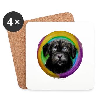 Rainbow Dog Briard - Coasters (set of 4) - white - Front