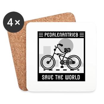 Save the world mit Pedalenantrieb - Untersetzer (4er-Set) - Weiß - Vorne