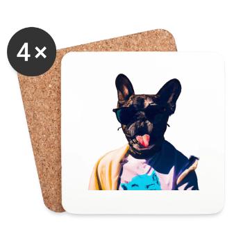 Drôle de chien avec la langue tendue - Dessous de verre (lot de 4) - blanc - Devant