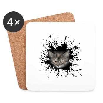 Meow Cat Katze - Untersetzer (4er-Set) - Weiß - Vorne