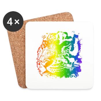 Regenbogen bunt Tiger Gesicht Tier Tigergesicht - Untersetzer (4er-Set) - Weiß - Vorne