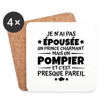 j'ai épousée un pompier / humour femme de pompier - Dessous de verre (lot de 4) - blanc - Devant