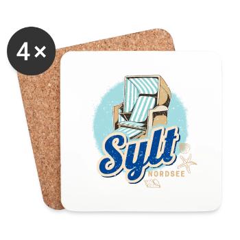 Sylt North Sea Germany Island Retro Beach Chair - Coasters (set of 4) - white - Front